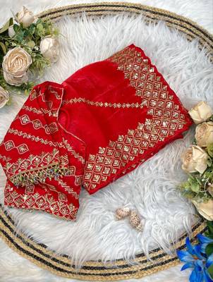 Red Color embroidery sequence work art silk saree 3