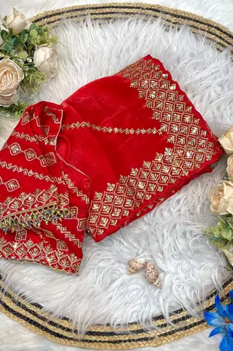 Red Color embroidery sequence work art silk saree