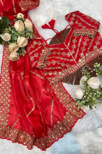 Red Color embroidery sequence work art silk saree