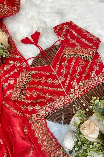 Red Color embroidery sequence work art silk saree