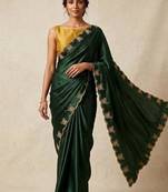 Gorgeous Chinon Saree With Amazing Zari Embroidery Border With And Contrast Blouse Piece