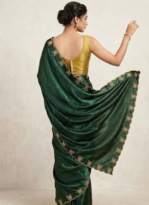 Gorgeous Chinon Saree With Amazing Zari Embroidery Border With And Contrast Blouse Piece 2