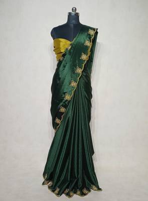 Gorgeous Chinon Saree With Amazing Zari Embroidery Border With And Contrast Blouse Piece 3