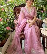 Light Pink Color embroidery beats work Silk Saree