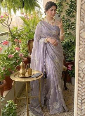 Light Purple Color embroidery beats work art silk saree 2