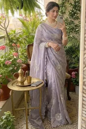 Light Purple Color embroidery beats work art silk saree