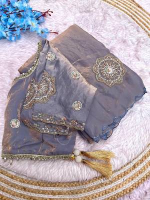 Light Purple Color embroidery beats work art silk saree 3