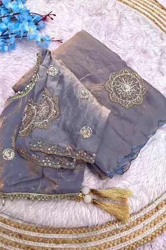 Light Purple Color embroidery beats work art silk saree
