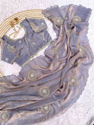 Light Purple Color embroidery beats work art silk saree 4