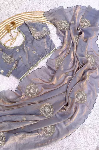 Light Purple Color embroidery beats work art silk saree