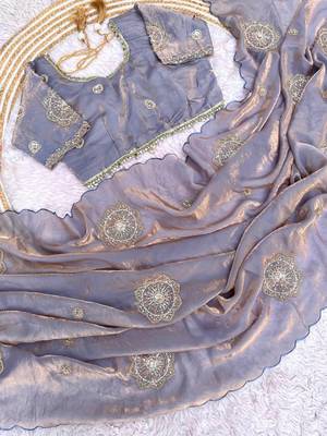 Light Purple Color embroidery beats work art silk saree 5