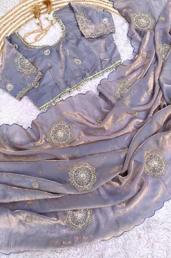 Light Purple Color embroidery beats work art silk saree
