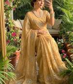 Yellow Color embroidery beats work Silk Saree
