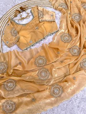 Yellow Color embroidery beats work art silk saree 5