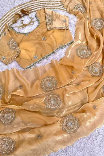 Yellow Color embroidery beats work art silk saree