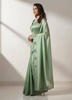 Gorgeous Chinon Saree With Amazing Zari Embroidery Border With And Contrast Blouse Piece 2