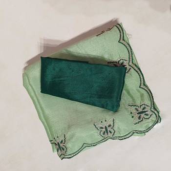 Gorgeous Chinon Saree With Amazing Zari Embroidery Border With And Contrast Blouse Piece 5