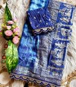 Blue Color zari weaving with embroidery work  viscose Saree