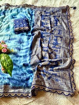 Blue Color zari weaving with embroidery work  viscose Saree 2