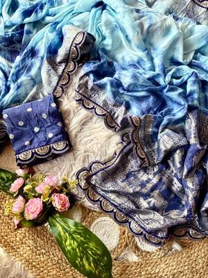 Blue Color zari weaving with embroidery work  viscose Saree 3