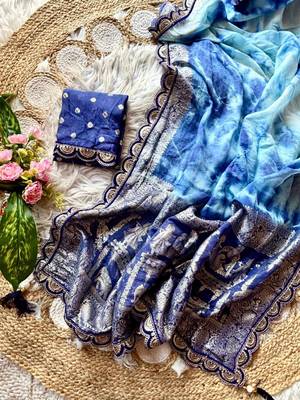Blue Color zari weaving with embroidery work  viscose Saree 4