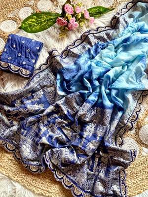 Blue Color zari weaving with embroidery work  viscose Saree 5