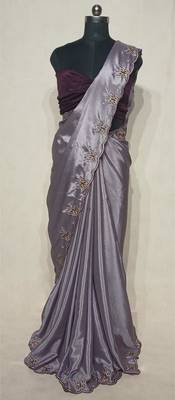 Gorgeous Chinon Saree With Amazing Zari Embroidery Border With And Contrast Blouse Piece 3