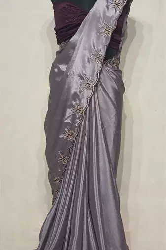 Gorgeous Chinon Saree With Amazing Zari Embroidery Border With And Contrast Blouse Piece