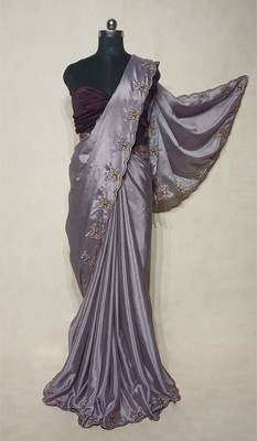 Gorgeous Chinon Saree With Amazing Zari Embroidery Border With And Contrast Blouse Piece 4