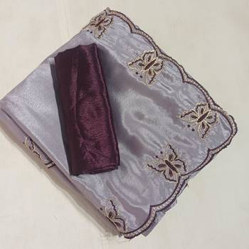 Gorgeous Chinon Saree With Amazing Zari Embroidery Border With And Contrast Blouse Piece 5