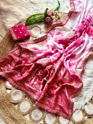 Rani Pink Color zari weaving with embroidery work  viscose Saree 2
