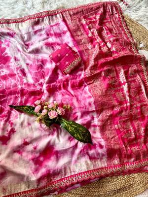 Rani Pink Color zari weaving with embroidery work  viscose Saree 4