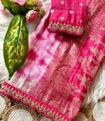 Rani Pink Color zari weaving with embroidery work  viscose Saree