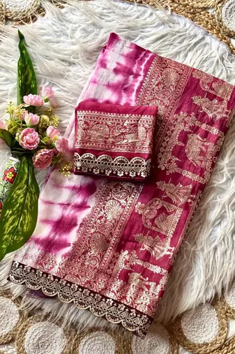 Wine Color zari weaving with embroidery work  viscose Saree