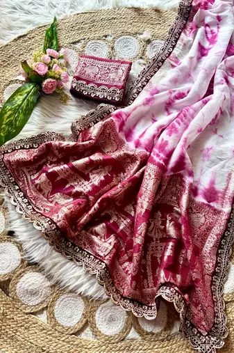 Wine Color zari weaving with embroidery work  viscose Saree