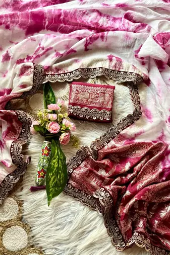 Wine Color zari weaving with embroidery work  viscose Saree