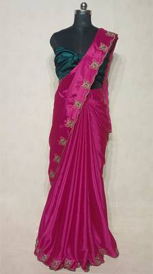 Gorgeous Chinon Saree With Amazing Zari Embroidery Border With And Contrast Blouse Piece 3