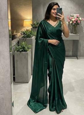 Green Color  hand embroidery beats work art silk saree 1