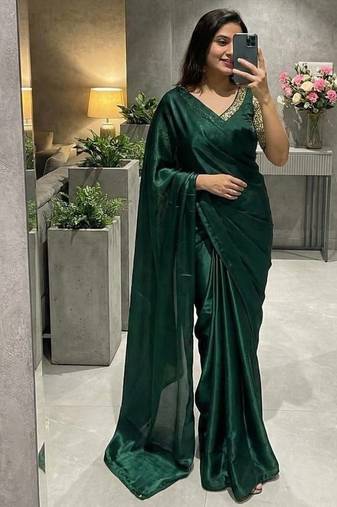 Green Color  hand embroidery beats work Silk Saree
