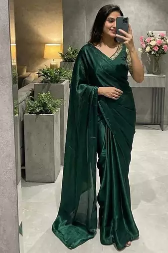 Green Color  hand embroidery beats work Silk Saree