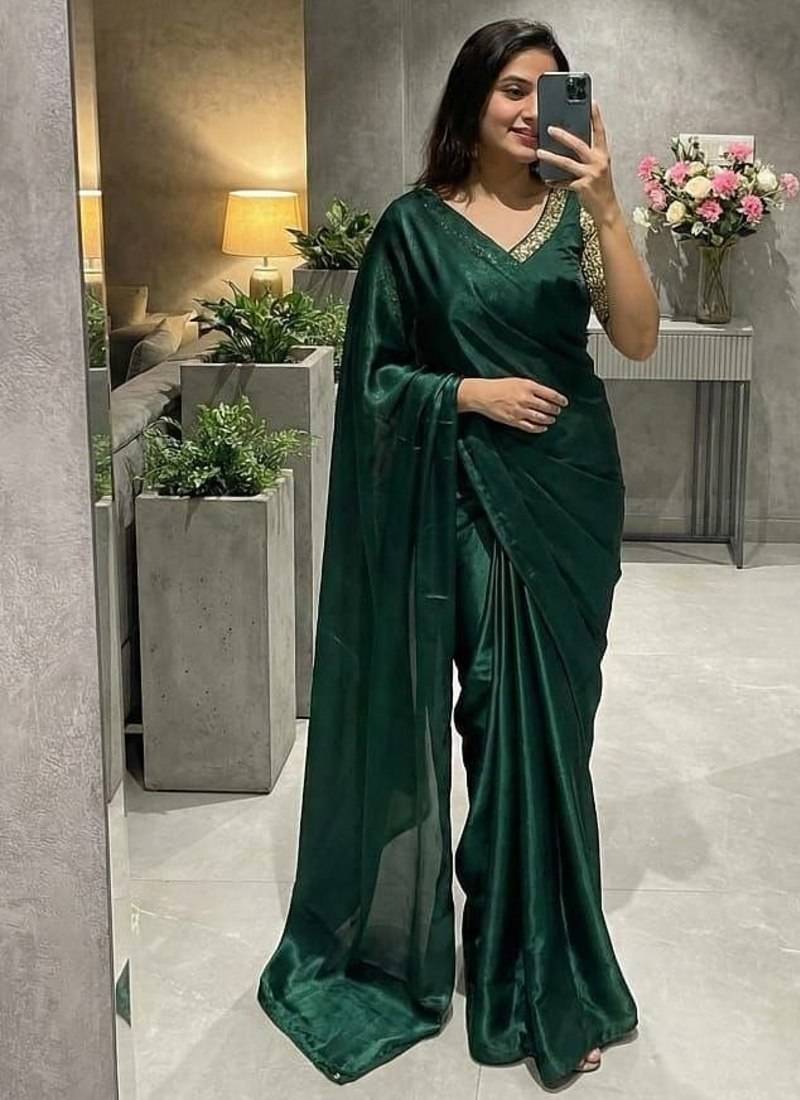 Green Color  hand embroidery beats work Silk Saree