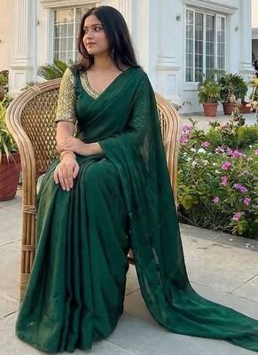 Green Color  hand embroidery beats work art silk saree 2
