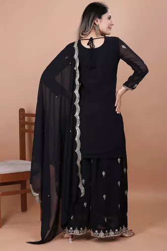Black  georgette party wear embroidery sharara suit set