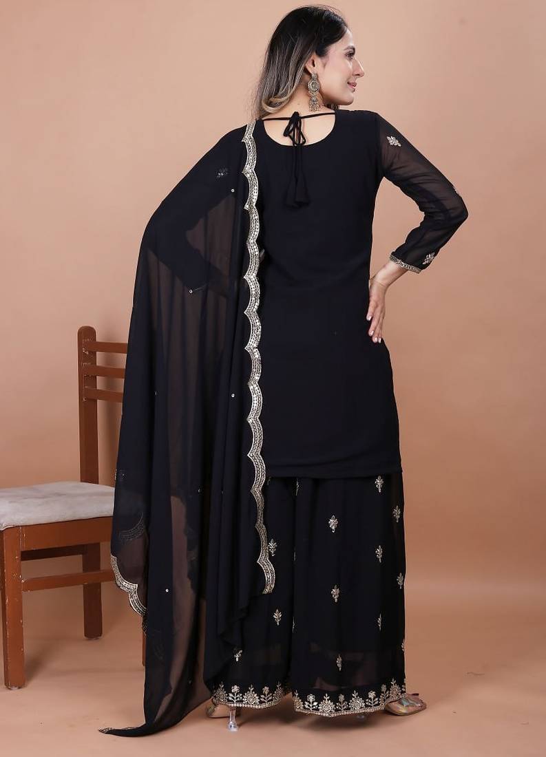 Black  georgette party wear embroidery sharara suit set