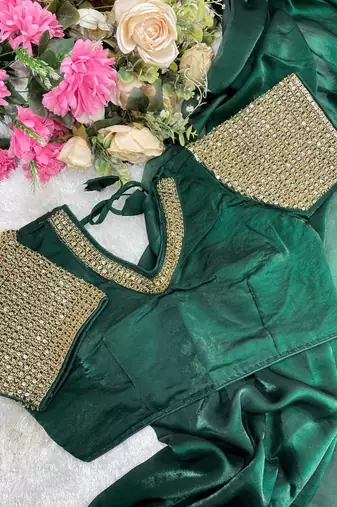 Green Color  hand embroidery beats work art silk saree