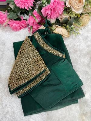 Green Color  hand embroidery beats work art silk saree 4