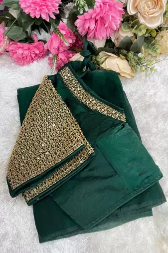 Green Color  hand embroidery beats work art silk saree