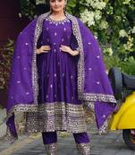 purple chinon silk party wear embroidery sharara suit