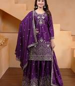 purple chinon silk party wear embroidery sharara suit