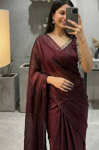 Maroon Color  hand embroidery beats work Silk Saree